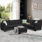 112" Upholstered Sectional Sofa Sets with Removable Ottoman, 7- Seater Modular Corner Couch with 3 Pillows for Livingroom, Office,Black