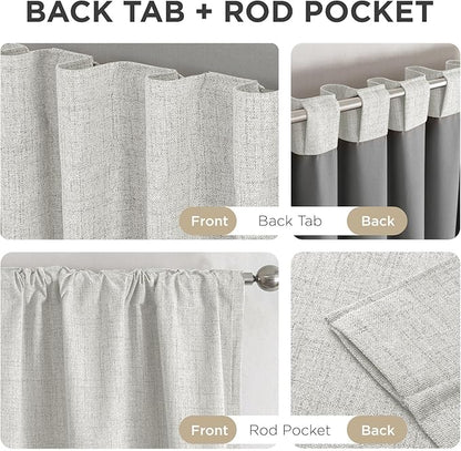 Joydeco 100% Blackout Curtains for Bedroom - Natural Linen Curtains 37" W x 72" L, Thermal Insulated 2 Panels White Light Blocking Drapes, Rod Pocket & Back Tabs, Darkening Privacy for Living Room