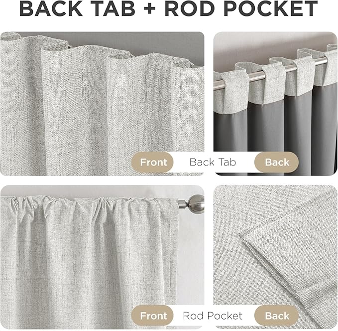 Joydeco 100% Blackout Curtains for Bedroom - Natural Linen Curtains 37" W x 63" L, Thermal Insulated 2 Panels White Light Blocking Drapes, Rod Pocket & Back Tabs, Darkening Privacy for Living Room