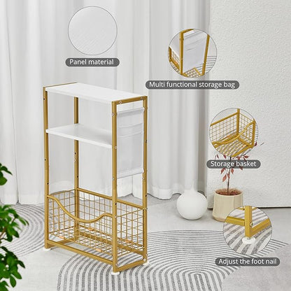 Narrow Side Table, Skinny Small End Tables with Magazine Holder, 3 Tier Small Sofa Side Table for Smalls Spaces, Sofa Couch Tables Bedside Table for Living Room Bedroom Office