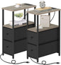 TUTOTAK Small Narrow End Table with Charging Station, Set of 2, Side Table with Outlets, Nightstand with 2 Cloth Drawers, Couch Table, for Living Room, Bedroom, Bedside, Greige TB01BG055