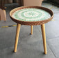 Rattan Round Side Table, Mother of Pearl Inlay Table,Round End/Side Tables for Living Room, Bedrooms, Pedestal Plant Stand for Balcony (Green)