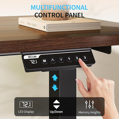 BIZUM Electric Standing Desk, 55x24 inches Height Adjustable Desk, Sit to Stand Desks Memory Gaming Computer Workstation for Home Office, Dark Walnut