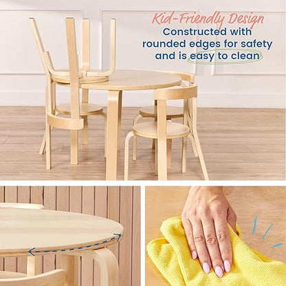 ECR4Kids Bentwood Table and Curved Back Chair Set, Kids Furniture, Natural, 5-Piece