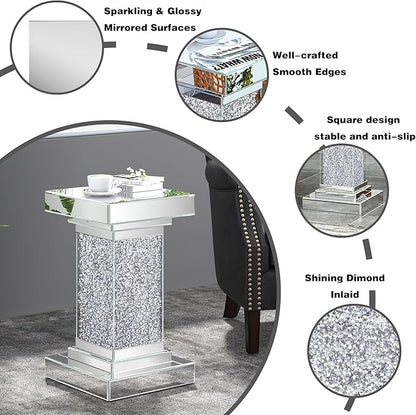 ENENE Mirrored End Table Crushed Diamond Coffee Table for Living Room Small Spaces Side Table for Bedroom Office Hallway Entryway