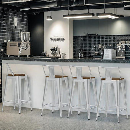 30 Inch Swivel Bar Stools Set of 4, Counter Height Bar Stools with Low Back, Metal Industrial Bar Chairs for Kitchen Island (Silver)