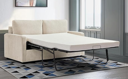Reversible Sleeper Sofa Bed with Comfortable Memory Foam Mattress, Convertible Corduroy Full Size Pull Out Couch for Living Room, Space Saving Furniture, 70" Wide, Rectangular Arms, Ivory