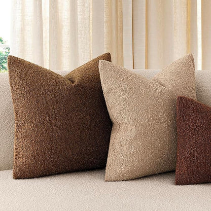 Foindtower Set of 2, Decorative Textured Boucle Throw Pillow Covers Accent Solid Pillow Cases Neutral Soft Cozy Couch Cushion Case for Chair Sofa Bedroom Living Room Home Decor 16x16 Inch Hazel Brown