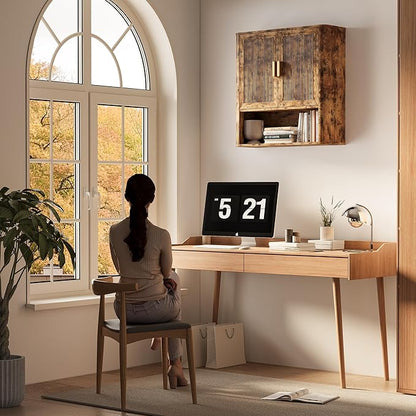 Bathroom Wall Cabinet, Wall-Mounted Medicine Cabinet with Adjustable Wood Shelf & Doors, Floating Bathroom Cabinet Over Toilet for Laundry Room & Kitchen & Living Room (Retro)