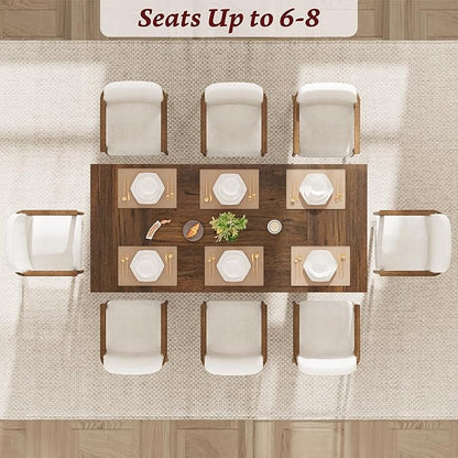 71" Large Dining Table for 6, Farmhouse Kitchen Table with Padded Top and Unique V-Shaped Feet, Rectangular Wooden Dining Table for 8 People for Home, Dining Room, Kitchen, Office, Walnut