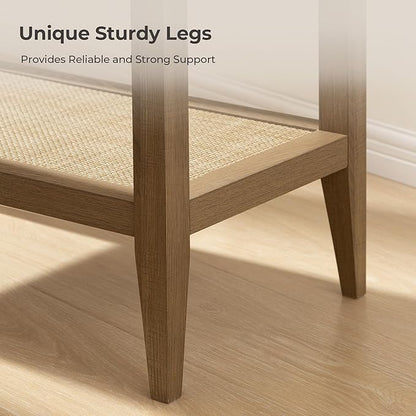SICOTAS Rattan Nightstands Set of 2 Bedside Table - Boho Narrow End Table Living Room Set of 2 Side Table with Rattan Storage Shelves for Small Space