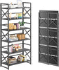 4NM 6 Tiers No Assembly Book Shelves, 61.8" H Folding Bookshelf Bookcase Open Industrial Foldable Shelves for Bedroom, Living Room, Home Office - All Black