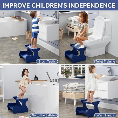 Wood Step Stools for Kids, Child Two Step Stool of Whale Shape, Toddler Step Stools Potty Training Stool, Easy to Move Safety for Kitchen, Bathroom, Bedroom, Toilet