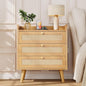 Rattan Nightstand with Charging Station, Night Stand with 3 Large Drawers, Side Table with USB Ports and Outlets, Bedside End Table for Bedroom