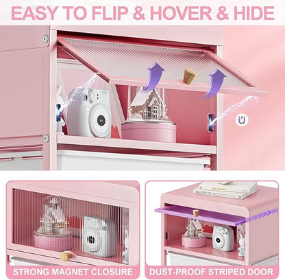 Utility-Rolling-Storage-Drawer-Craft-Cart-Organizers with 4 Drawers & Dust-Proof Door for Kid Craft Art Room,Bedroom,Home Office, Classroom, Rose Pink