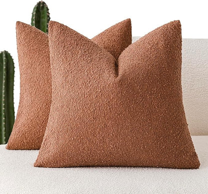 Foindtower Set of 2, Decorative Textured Boucle Throw Pillow Covers Accent Solid Pillow Cases Cozy Soft Couch Cushion Case for Chair Sofa Bedroom Living Room Home Decor 24x24 Inch Burnt Orange Hazel