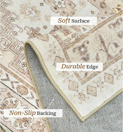 zesthome 8x10 Area Rugs for Living Room,Non-Slip Backing Washable Rugs,Vintage Large Area Rug，Stain Resistant Home Decor Rug