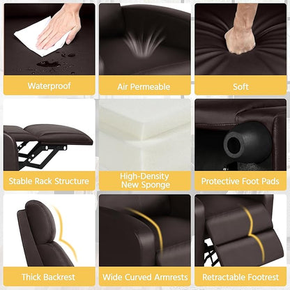 Yaheetech Recliner Chair Faux Leather Recliner Sofa Adjustable Modern Seat Club Chair Home Theater Seating Brown