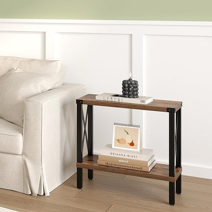 Narrow End Table, Large Sofa Side Table, Farmhouse Nightstand with Storage Shelve, Slim Bedside Table for Living, Room Bedroom, Lounge Rustic Brown MLBZ17R