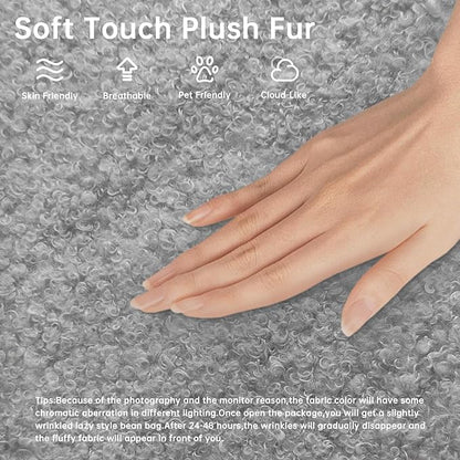 Bean Bag Chairs for Adults, Memory Foam Couch Loveseat Sofa Chair, Soft Teddy Material Cozy Comfy Reading Nook Chairs, Floor Chair for Living Room Bedroom Office(Grey)