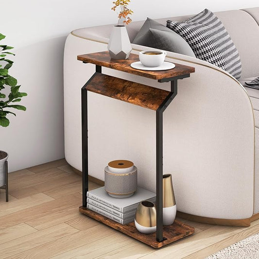 Narrow Side Table for Small Spaces, End Table for Couch, Slim Couch Tray Tables, Skinny Thin End Tables for Living Room, Bedroom, Rustic Brown