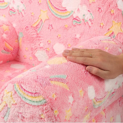 Rainbow Unicorn Kids Sofa with Star Throw Pillow, High Back Toddler Chair Glow in The Dark for Boys and Girls, Pink