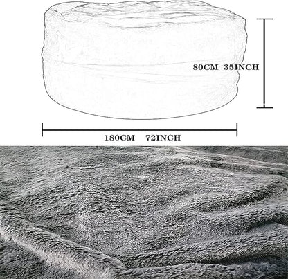Giant Fur Bean Bag Chair Cover for Kids Adults, (No Filler) Living Room Furniture Big Round Soft Fluffy Faux Fur Beanbag Lazy Sofa Bed Cover (Snow Black, 5FT)