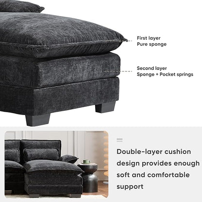 Merax Modern Sectional Sofa with Cupholders, Console and USB Charging Ports, Chenille Upholstered Sleeper Couch & Double Cushions, Symmetrical Chaise Indoor Furniture for Living Room, Apartment, Black