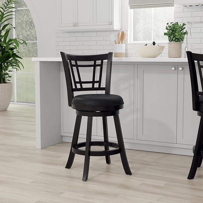 Hillsdale Fairfox Swivel Stool with Rectangular Lattice Back, Counter Height, Black
