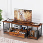 TV Stand with Drawers and Open Storage Shelves for 65 60 55 Inch TV, Entertainment Center with Open Storage Shelves, Industrial Media TV Console Table for Living Room Bedroom Office, Rustic Brown