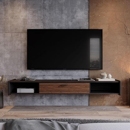 86'' Floating TV Stand,Wall Mounted TV Console,Floating TV Cabinet,Under TV Shelf for Bedroom Living Room(Walnut)