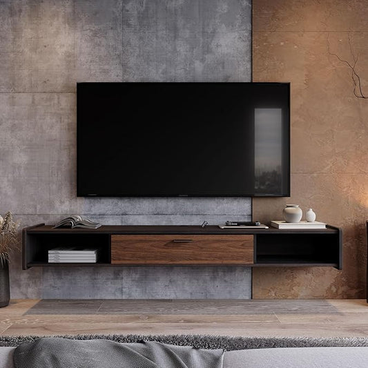 70'' Floating TV Stand,Wall Mounted TV Console,Floating TV Cabinet,Under TV Shelf for Bedroom Living Room(Walnut)
