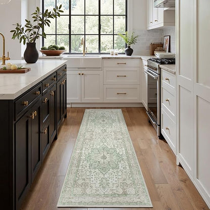 GENIMO 2'6''x12 Runner Rugs for Hallway, Machine Washable Non Slip Vintage Rugs, Low Pile Lightweight Soft Print Rug for Enrtyway, Corridor, Home Office, Kitchen, Oat Light