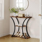 Hoctieon 3 Tier Console Table with Open Wood Shelves, Decorative Entryway Table with Curved Metal Frames, Narrow Sofa Table for Entrance, Living Room, Hallway, Rustic Brown+Black