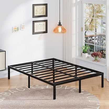 16 Inch Queen Bed Frame with White Skirt Cover, Metal Bed Frame Queen Size with Storage, No Box Spring Needed, Heavy Duty, Easy Assembly, Noise Free, Mattress Foundation