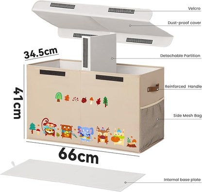 80L Large Toy Storage Box with Lid, Large Toy Box Chest for Kids, Girls and Boys, Nursery Room and Living Room, 26"x13" x16" (Dark Khaki-animal)
