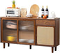 Welnow Buffet Cabinet, Bamboo Sideboard with Storage Rattan Kitchen Display Cabinet with Drawer, Boho Coffee Bar Tables for Kitchen, Living Room, Entryway, Office, Walnut
