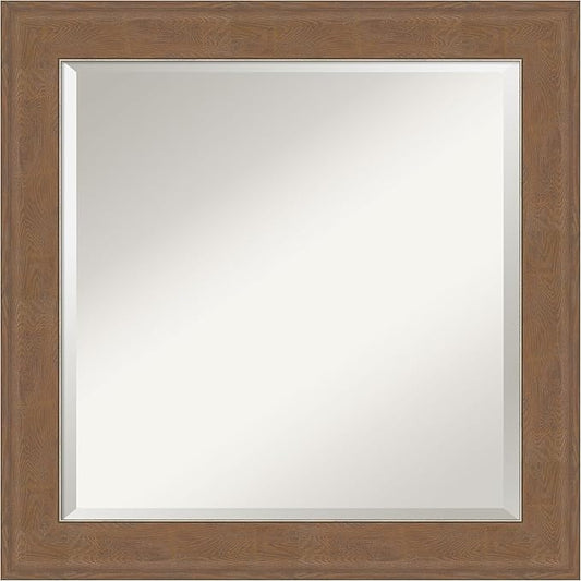 Amanti Art Brown Wall Mirror 25x25 Alta Medium Brown Square Bathroom Mirror for Wall Decor Living Room, Medium Rustic Farmhouse Frame, Hangs Horizonally and Vertically, Bathroom Decor, Beveled Edge
