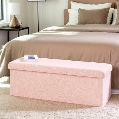 43 Inches Storage Ottoman Bench - Extra Large Foldable Ottoman with Storage, Bench for Living Room, Bedroom, Entryway - Pink