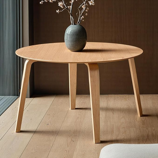 Acanva 47" Small Round Dining Table for 4 Person, MDF Top and Sturdy Wood Base Structure, Modern Design for Kitchen, Compact Space & Apartment, Light Oak