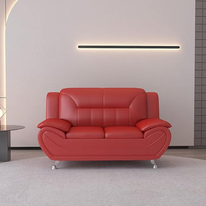 Container Furniture Direct Michael Modern Faux Leather Upholstered Stainless Steel Legs Living Room Loveseat, Persian Red