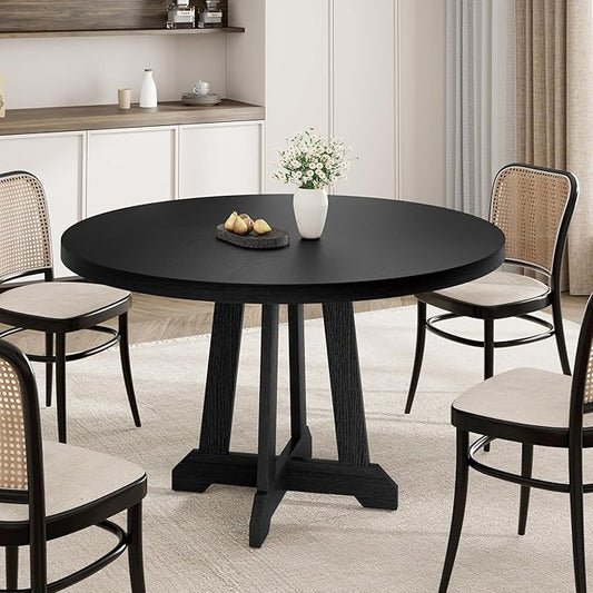 Round Dining Table for 4, 47 Inch Wooden Circle Dinner Table with Sturty Legs, 4 Parts of Tabletop, Round Pedestal Kitchen Tables for Dining Room, Kitchen, Living Room, Brown