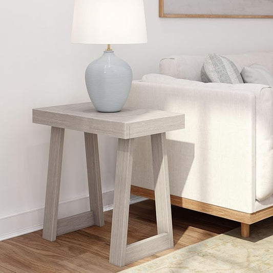 Plank+Beam Classic Rectangular Side Table, 25", Slim Side Table for Living Room, Narrow Nightstand for Small Spaces, Wood End Table for Bedroom, Seashell Wirebrush