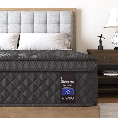 Hybrid Mattress, Medium Mattress Euro Top for Back & Lumbar Support, 100 Night Trial, Individual Pocket Spring Bed for Motion Isolation & Pressure Relief (14 Inch, Queen)