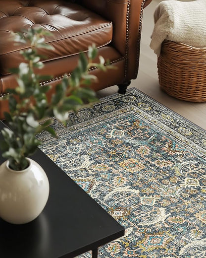 9X12 Area Rugs Machine Washable Rugs for Living Room, Vintage Boho Large Rugs for Bedroom Dining Room, Non Slip Indoor Soft Distressed Lightweight Thin Low Pile Carpet, Terracotta