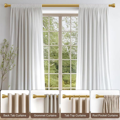 2 Pack Modern Gold Curtain Rods for Windows 48 to 84 Inches Adjustable Length Heavy Duty 1" Diameter Brass Window Curtain Rod with Solid Metal Finials for Outdoor Farmhouse Bedroom Kitchen Living Room