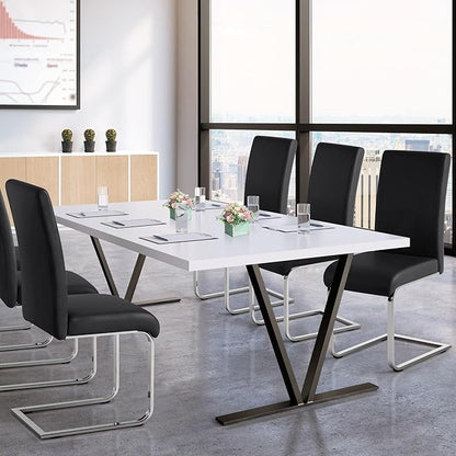 Yaheetech Dining Chairs Set of 4 Modern Faux Leather Upholstered Dining Room Chairs with High Back and Metal Chrome Legs for Kitchen/Living Room/Restaurant, Black