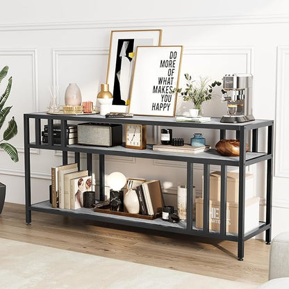 Garvee 58" TV Stand for Television up to 65 Inch, Entertainment Center with 3-Tier Open Shelves, TV Media Console Table Quadruple-Tube Support for Living Room, Entryway, Grey