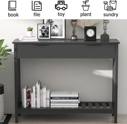 TaoHFE Black Entryway Table with Drawer Modern Wood Narrow Console Table with Storage Hallway Table Sofa Tables for Living Room,Entrance Tables for Front Door Corridor, Office, Black