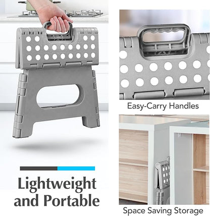 Handy Laundry - Folding Step Stool - Sturdy Enough Collapsible Stool to Support Adults and Safe Enough for Kids - Opens Easy with One Flip - Great for Kitchen, Bathroom or Bedroom (Grey - 9 Inch)